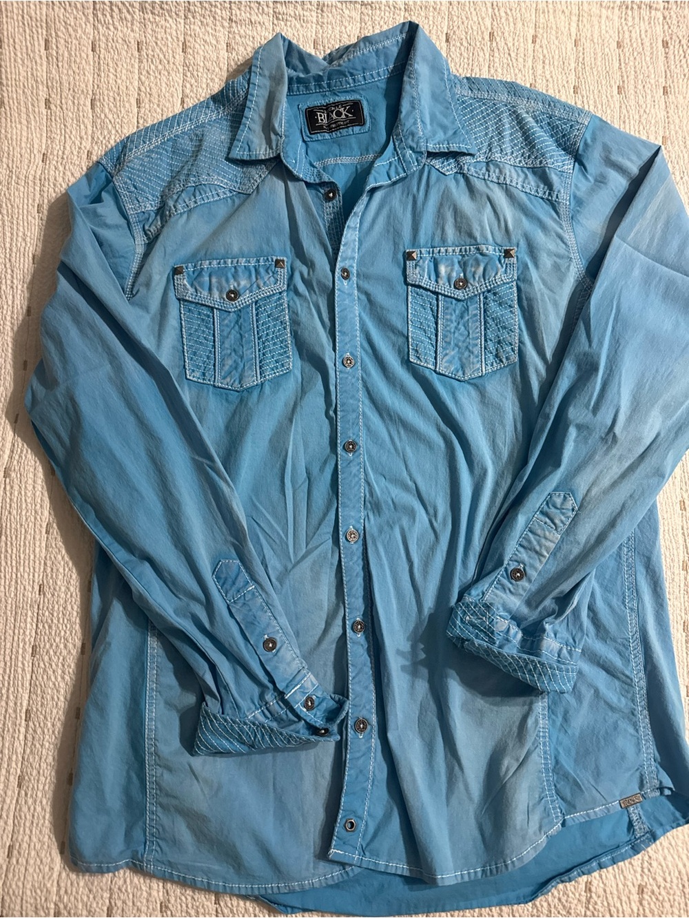 Buckle Blue Shirt with Black Woven Label